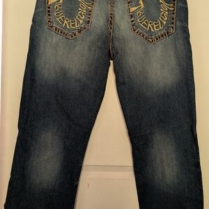 True Religion Blue Jeans with Gold Stitching